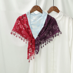 vintage rose floral lace triangle scarf wedding church mantilla veil with water drop tassel fringe elegant shawl for women color red